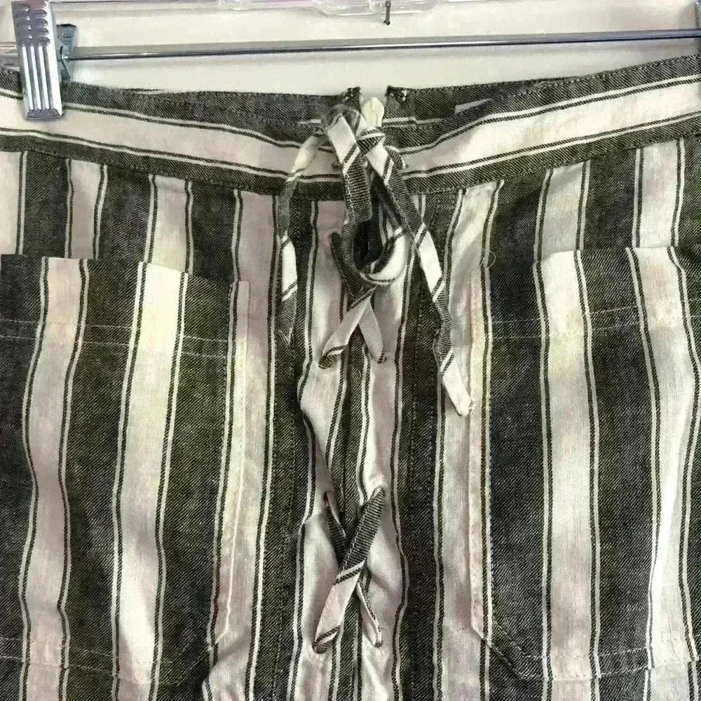 Madewell Linen/Cotton Gray & White Stripe Laced Up Mini Skirt Size 4